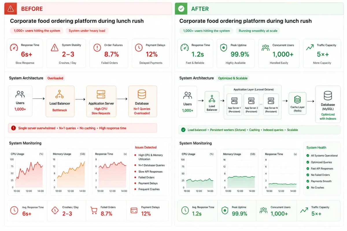 High-Traffic Food Platform Performance case study interface screenshot